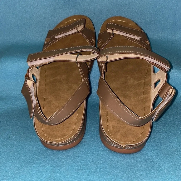 Qengg vegan leather brown summer open toe comfy orthopedic sandal NEW size 9.5 - Picture 5 of 8